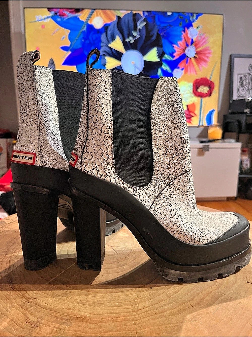 Hunter Original Cracked Leather Platform Heeled Chelsea Boots UK 6 RARE